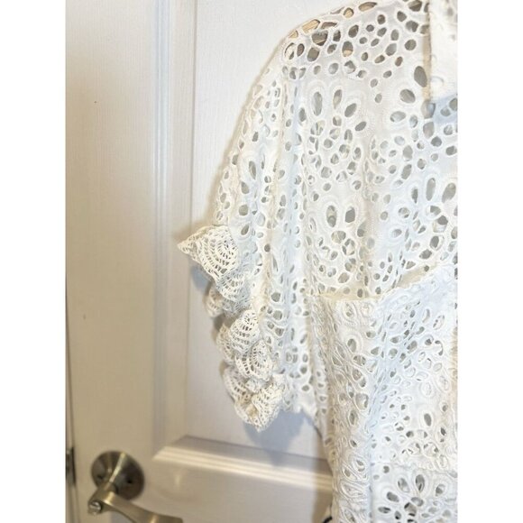DX Collection Eyelet V-Neck Pullover Dress Size Large Made In Italy White Latte - Picture 6 of 13